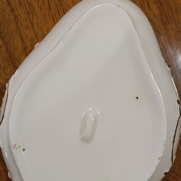 Vintage Oval White Gold Covered Bowl Lidded Candy Trinket Dish Ceramic Pottery - Picture 13 of 16